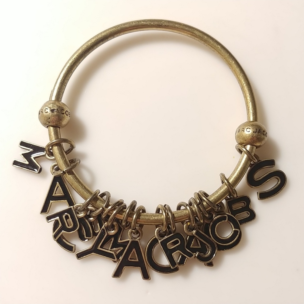 Marc Jacobs Black Brass Bangle Charm Bracelet - Picture 7 of 8